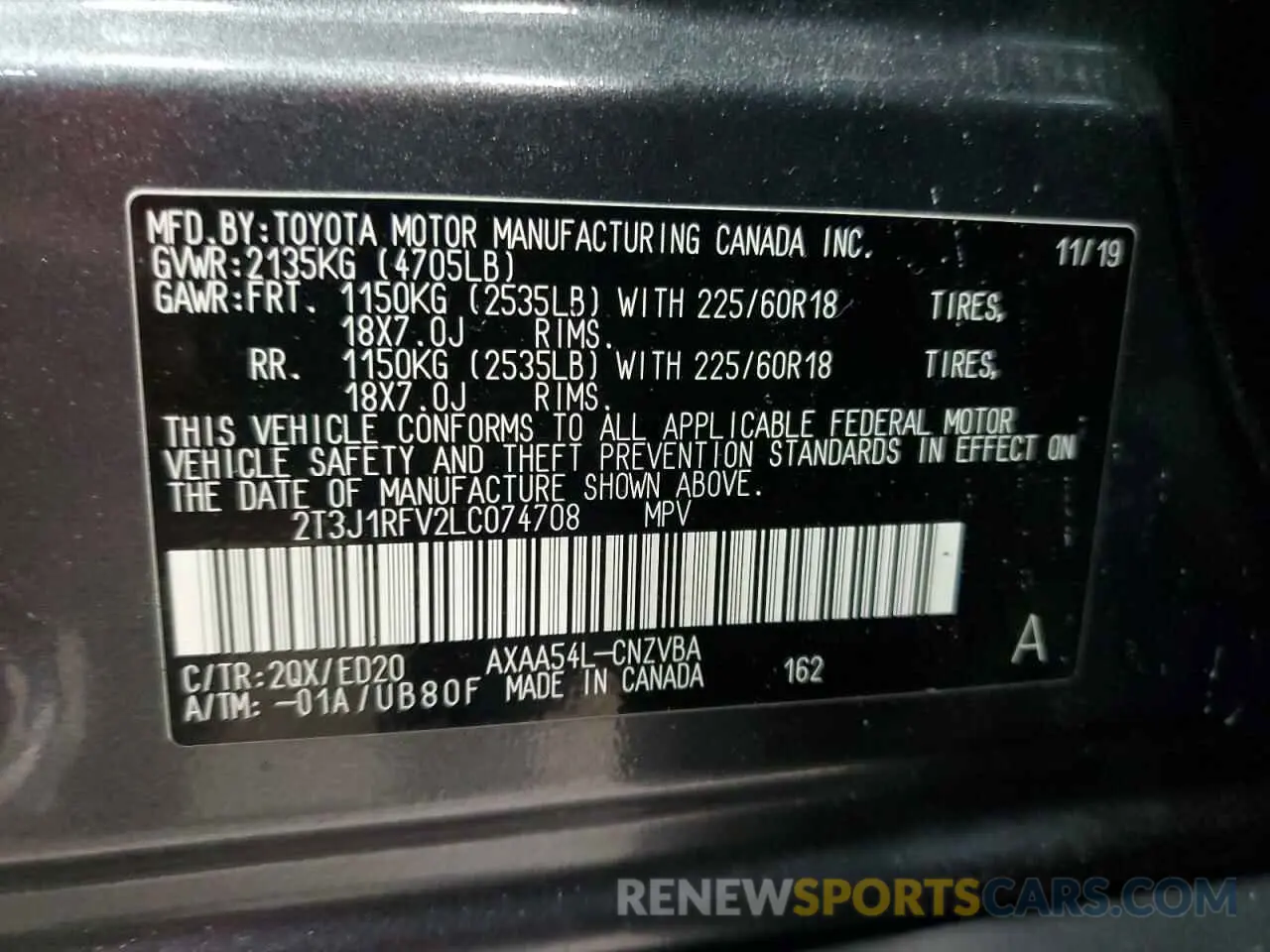 13 fotografías del automóvil dañado 2T3J1RFV2LC074708 TOYOTA RAV4 2020