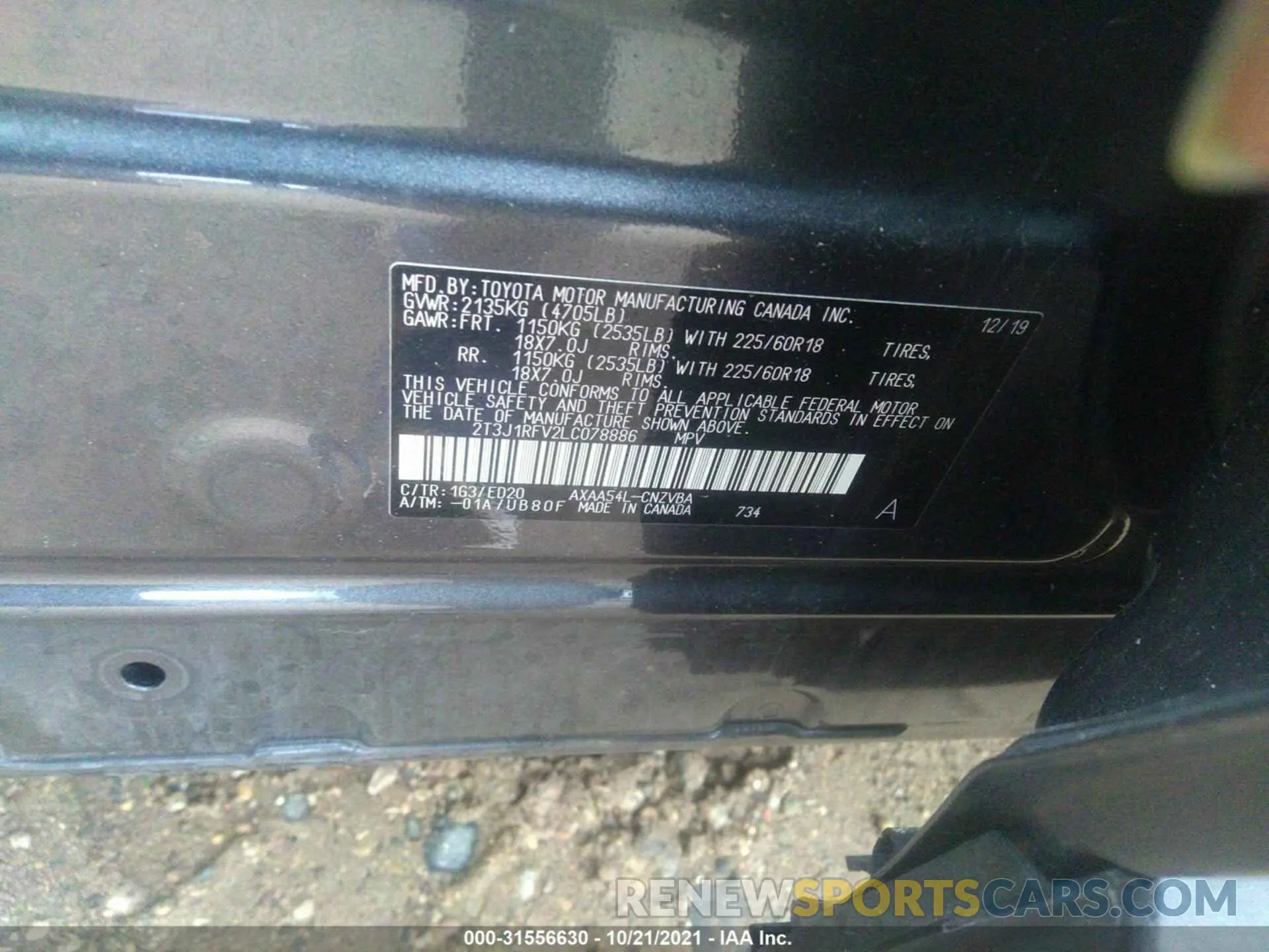 9 fotografías del automóvil dañado 2T3J1RFV2LC078886 TOYOTA RAV4 2020