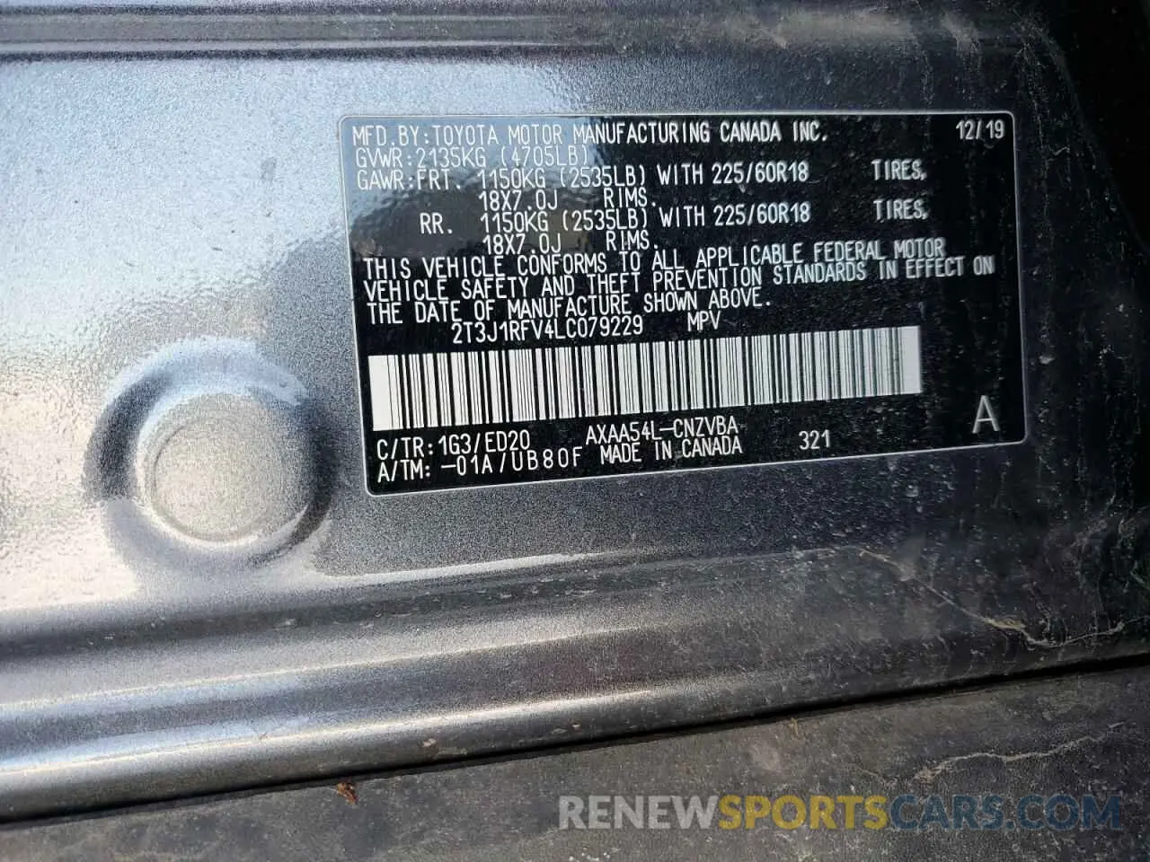 12 fotografías del automóvil dañado 2T3J1RFV4LC079229 TOYOTA RAV4 2020