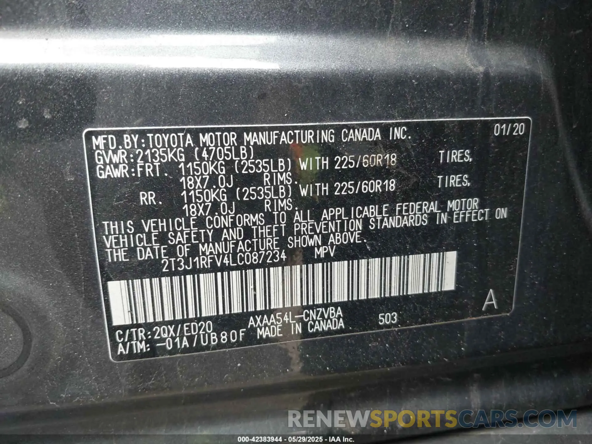 9 fotografías del automóvil dañado 2T3J1RFV4LC087234 TOYOTA RAV4 2020