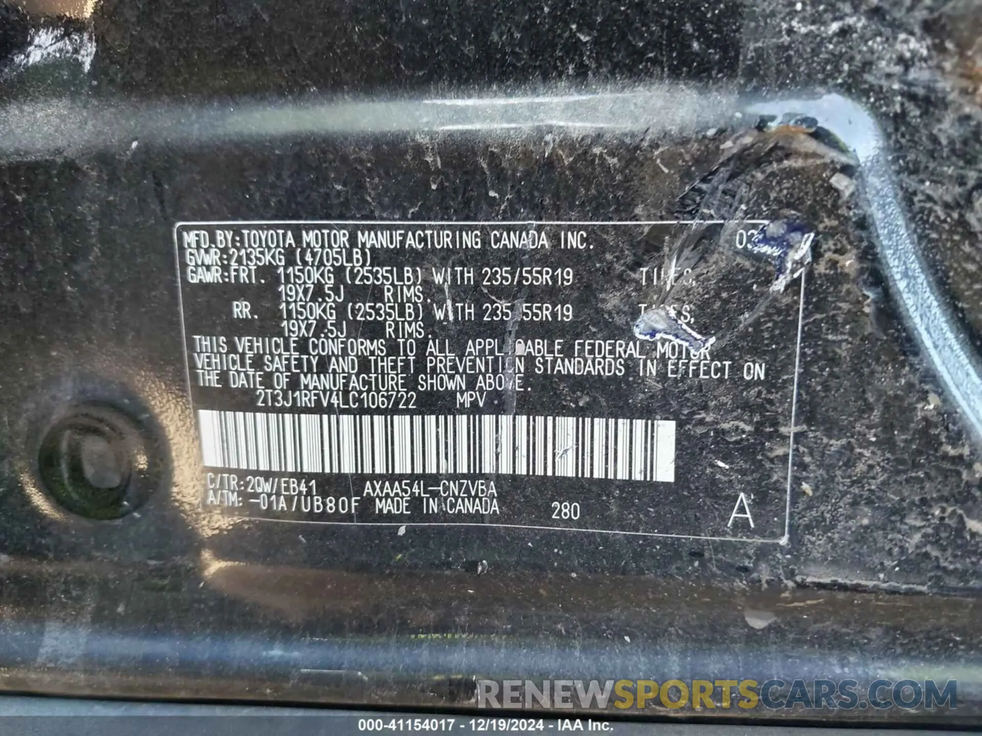 9 fotografías del automóvil dañado 2T3J1RFV4LC106722 TOYOTA RAV4 2020