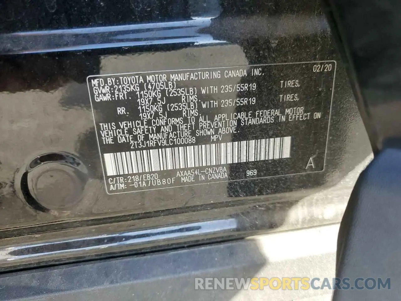 13 fotografías del automóvil dañado 2T3J1RFV9LC100088 TOYOTA RAV4 2020