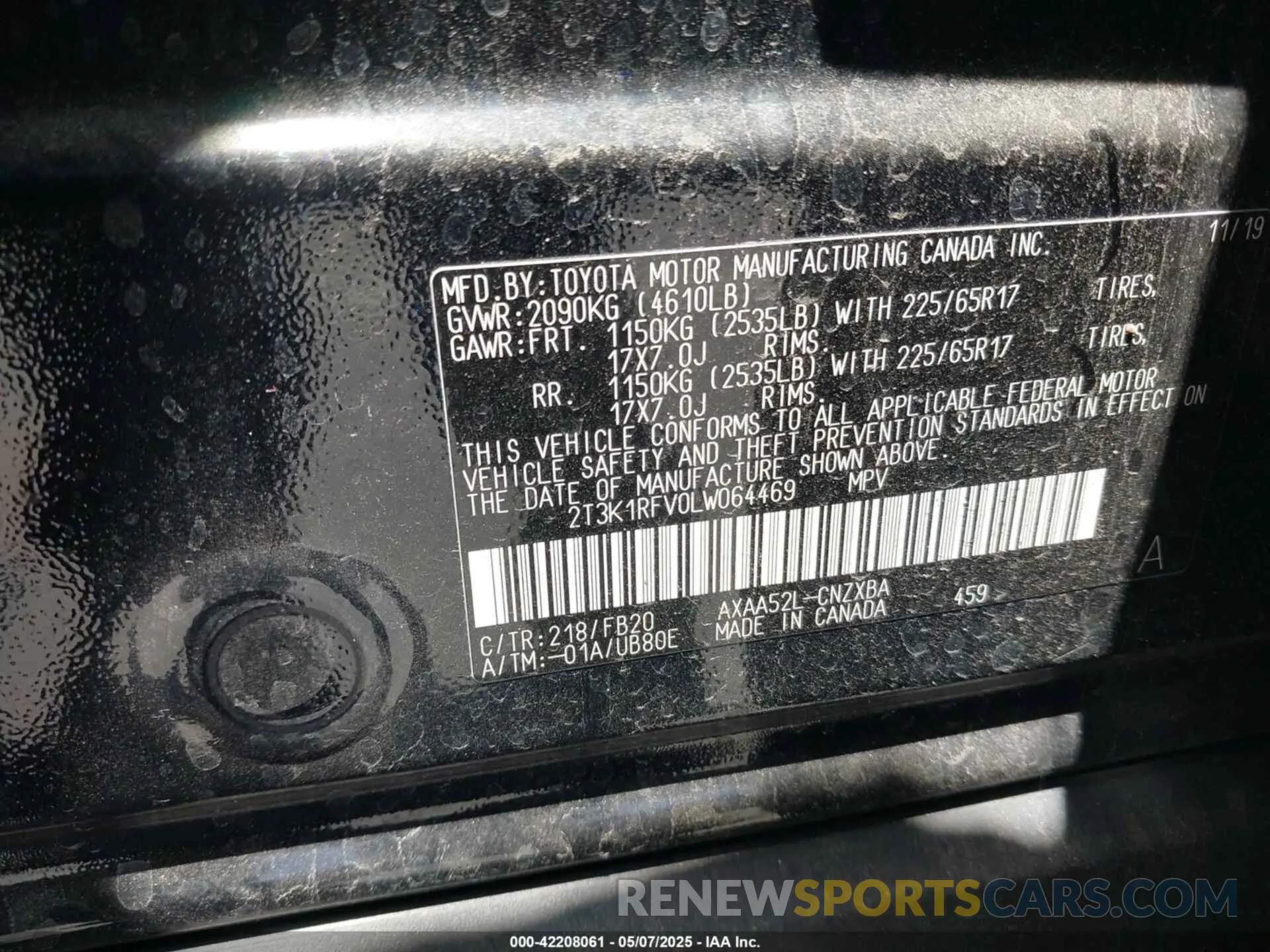 9 fotografías del automóvil dañado 2T3K1RFV0LW064469 TOYOTA RAV4 2020