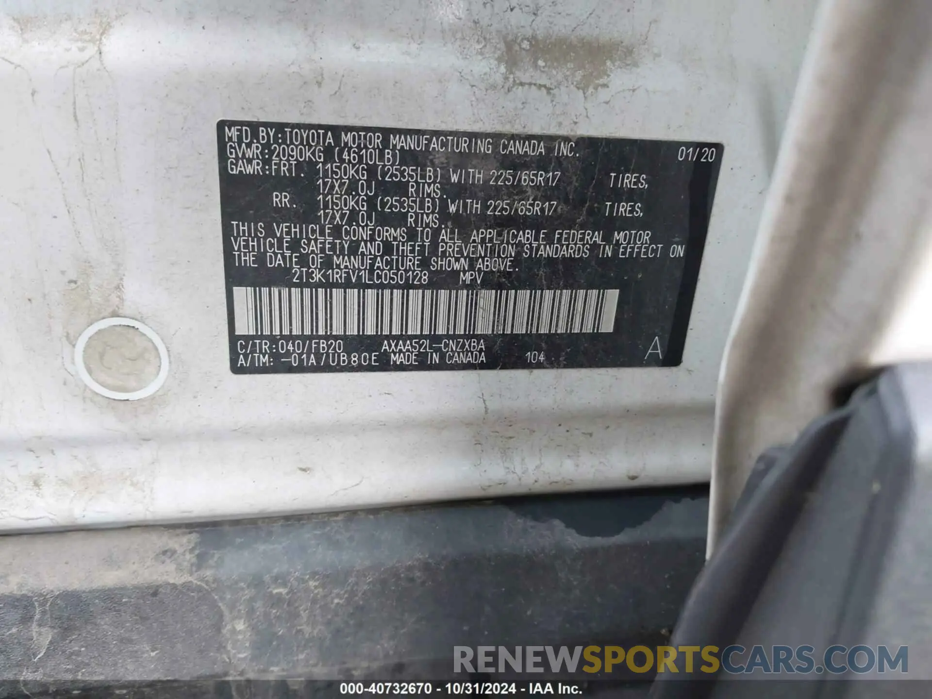 9 fotografías del automóvil dañado 2T3K1RFV1LC050128 TOYOTA RAV4 2020