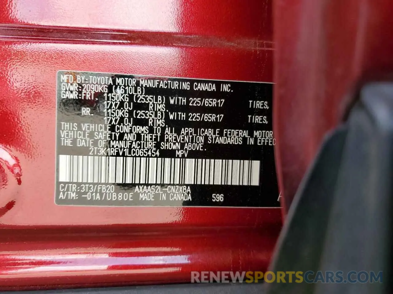 13 fotografías del automóvil dañado 2T3K1RFV1LC065454 TOYOTA RAV4 2020