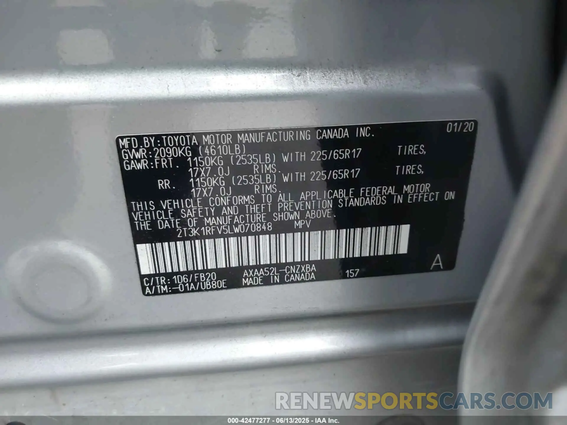9 fotografías del automóvil dañado 2T3K1RFV5LW070848 TOYOTA RAV4 2020