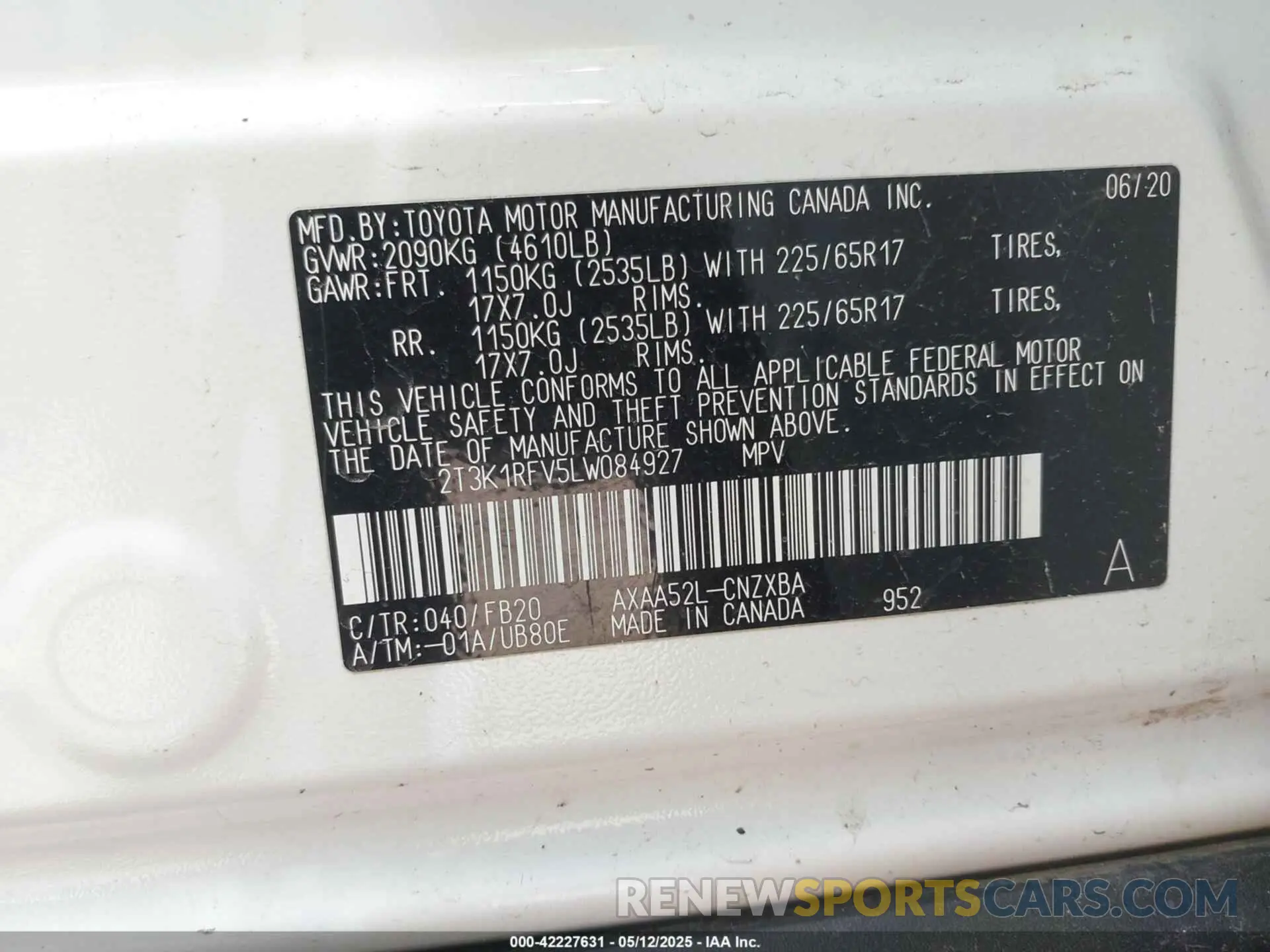 9 fotografías del automóvil dañado 2T3K1RFV5LW084927 TOYOTA RAV4 2020
