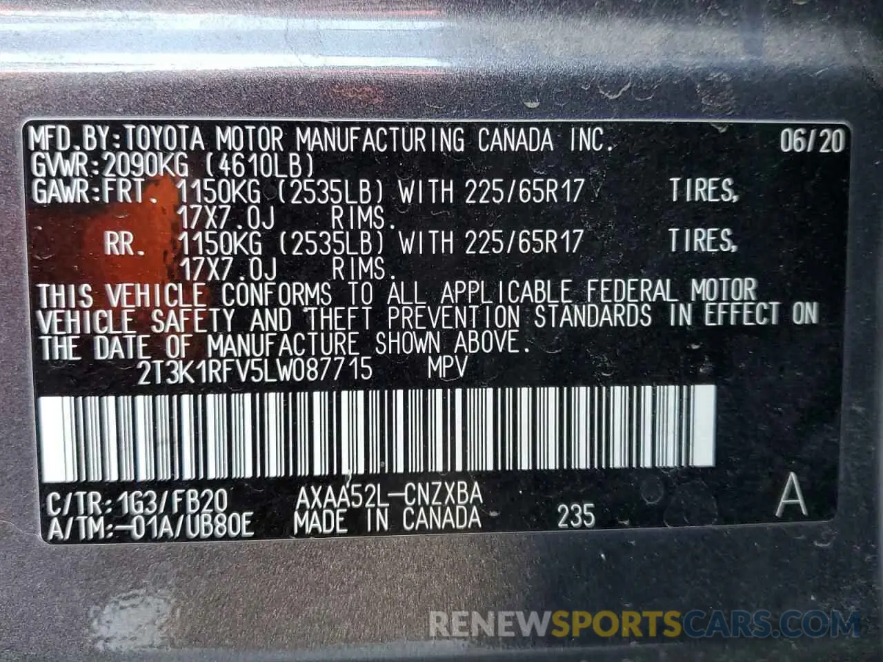 13 fotografías del automóvil dañado 2T3K1RFV5LW087715 TOYOTA RAV4 2020