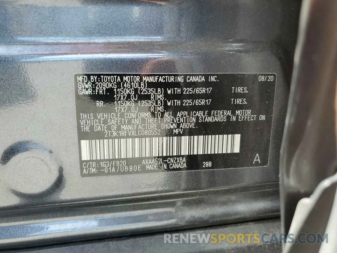 13 fotografías del automóvil dañado 2T3K1RFVXLC080552 TOYOTA RAV4 2020