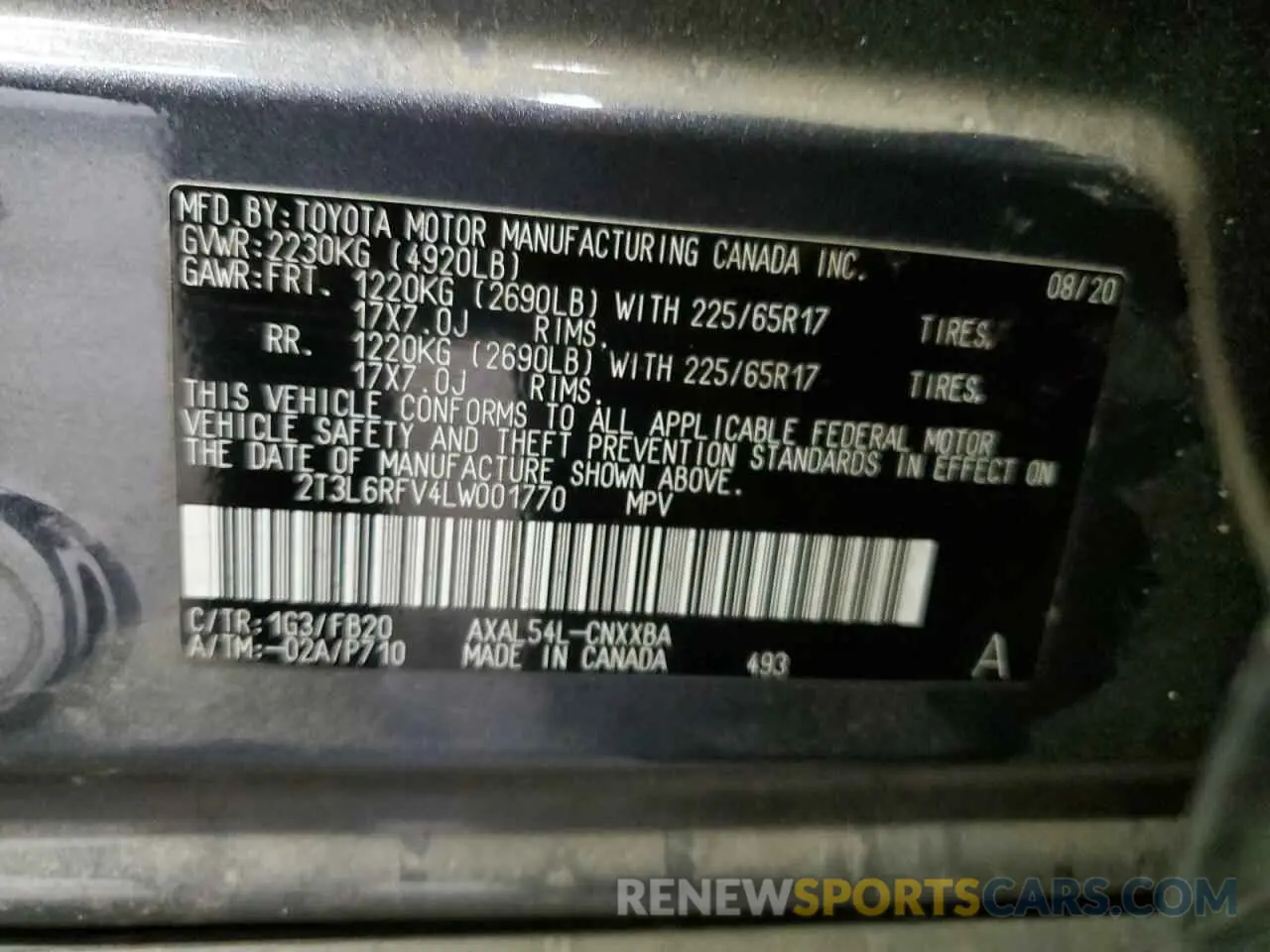 14 fotografías del automóvil dañado 2T3L6RFV4LW001770 TOYOTA RAV4 2020
