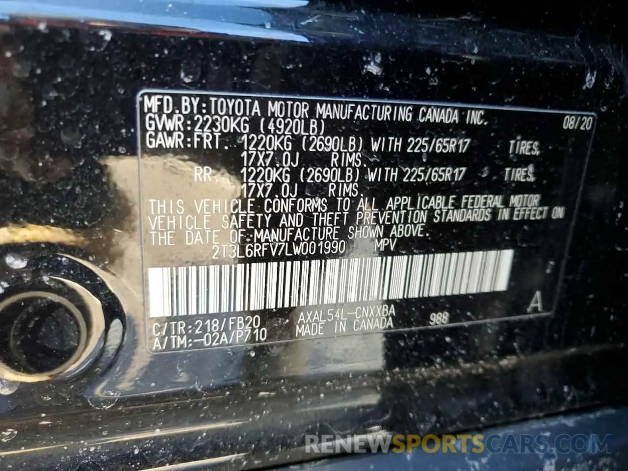 14 fotografías del automóvil dañado 2T3L6RFV7LW001990 TOYOTA RAV4 2020