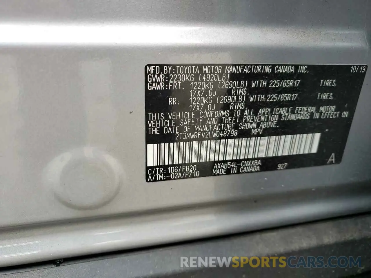 16 fotografías del automóvil dañado 2T3MWRFV2LW048798 TOYOTA RAV4 2020