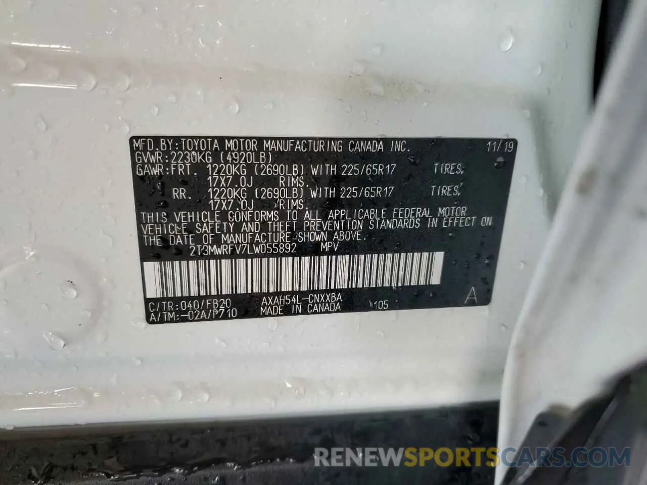 13 fotografías del automóvil dañado 2T3MWRFV7LW055892 TOYOTA RAV4 2020