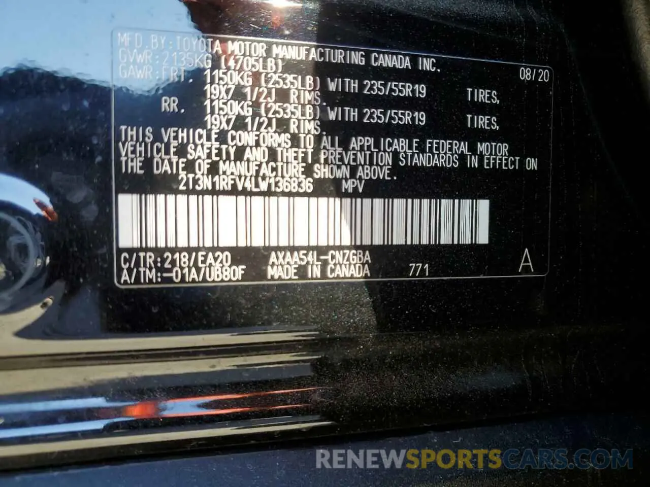 13 fotografías del automóvil dañado 2T3N1RFV4LW136836 TOYOTA RAV4 2020