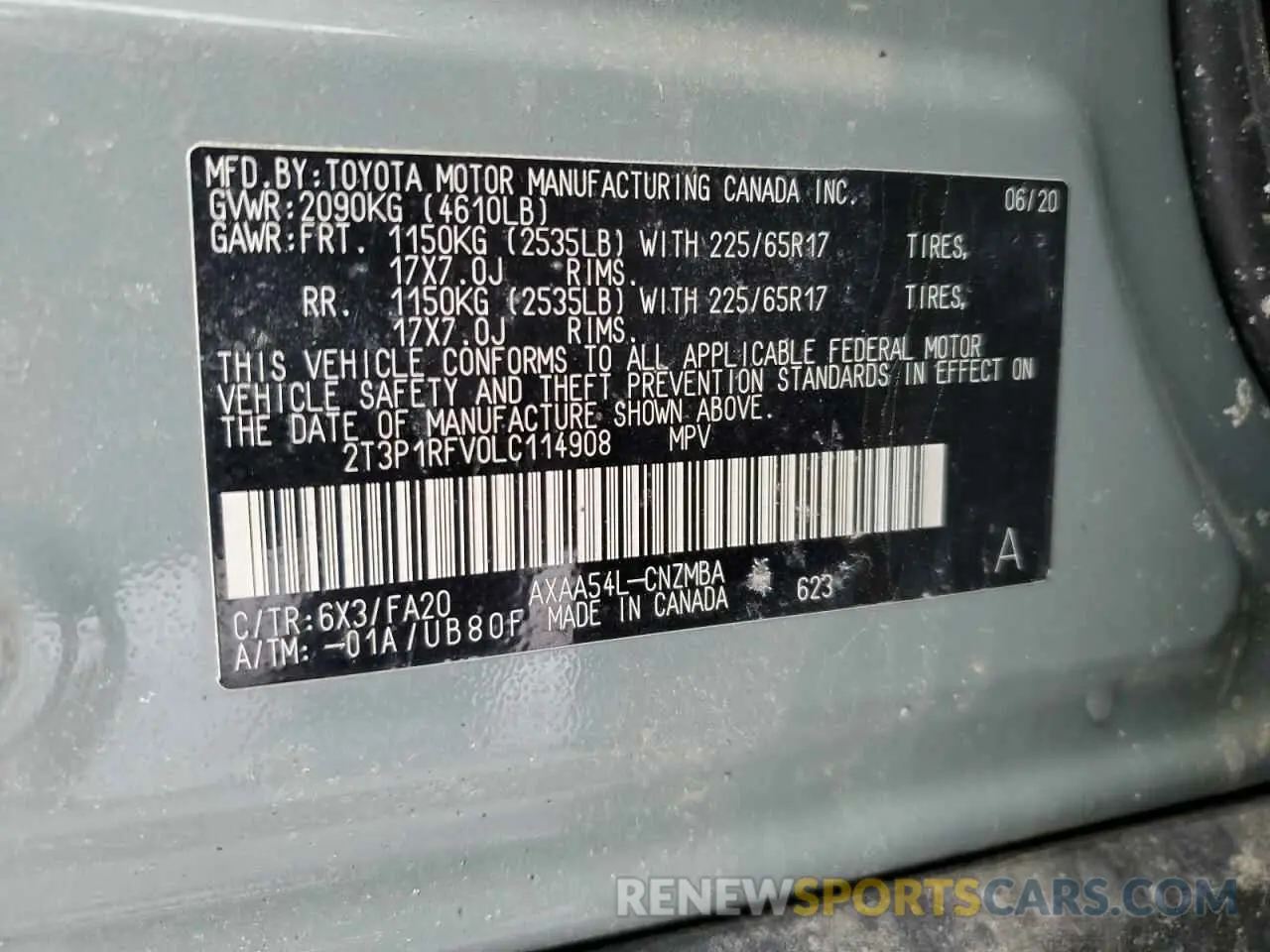 13 fotografías del automóvil dañado 2T3P1RFV0LC114908 TOYOTA RAV4 2020