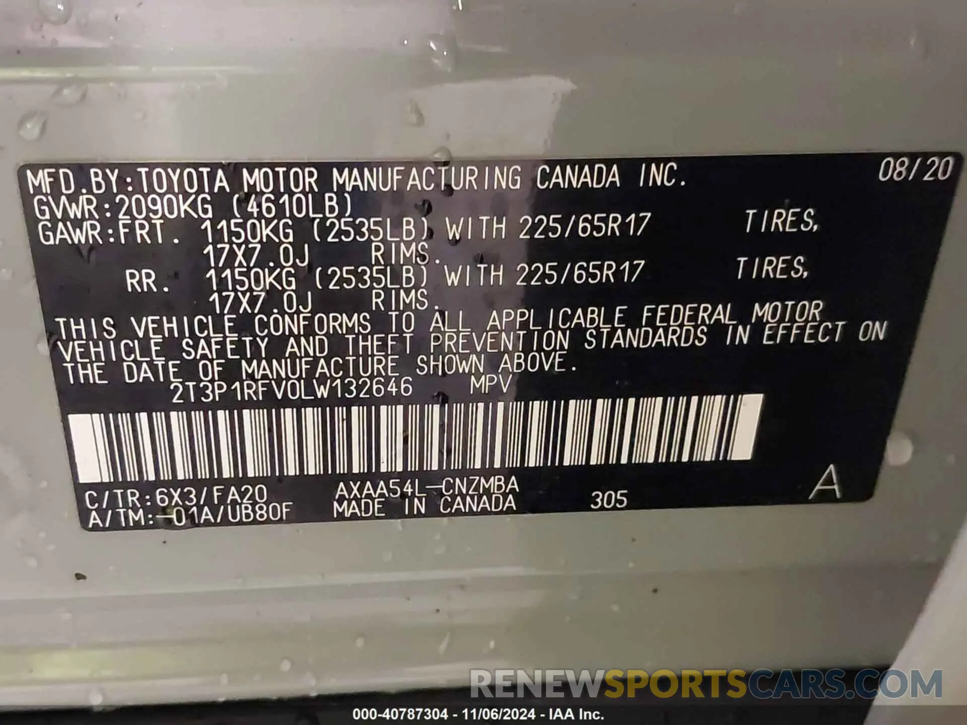 9 fotografías del automóvil dañado 2T3P1RFV0LW132646 TOYOTA RAV4 2020