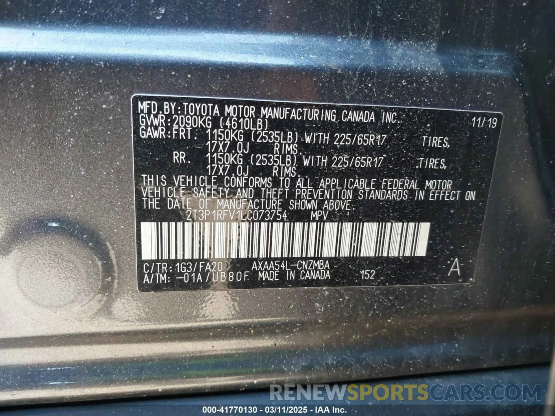 9 fotografías del automóvil dañado 2T3P1RFV1LC073754 TOYOTA RAV4 2020
