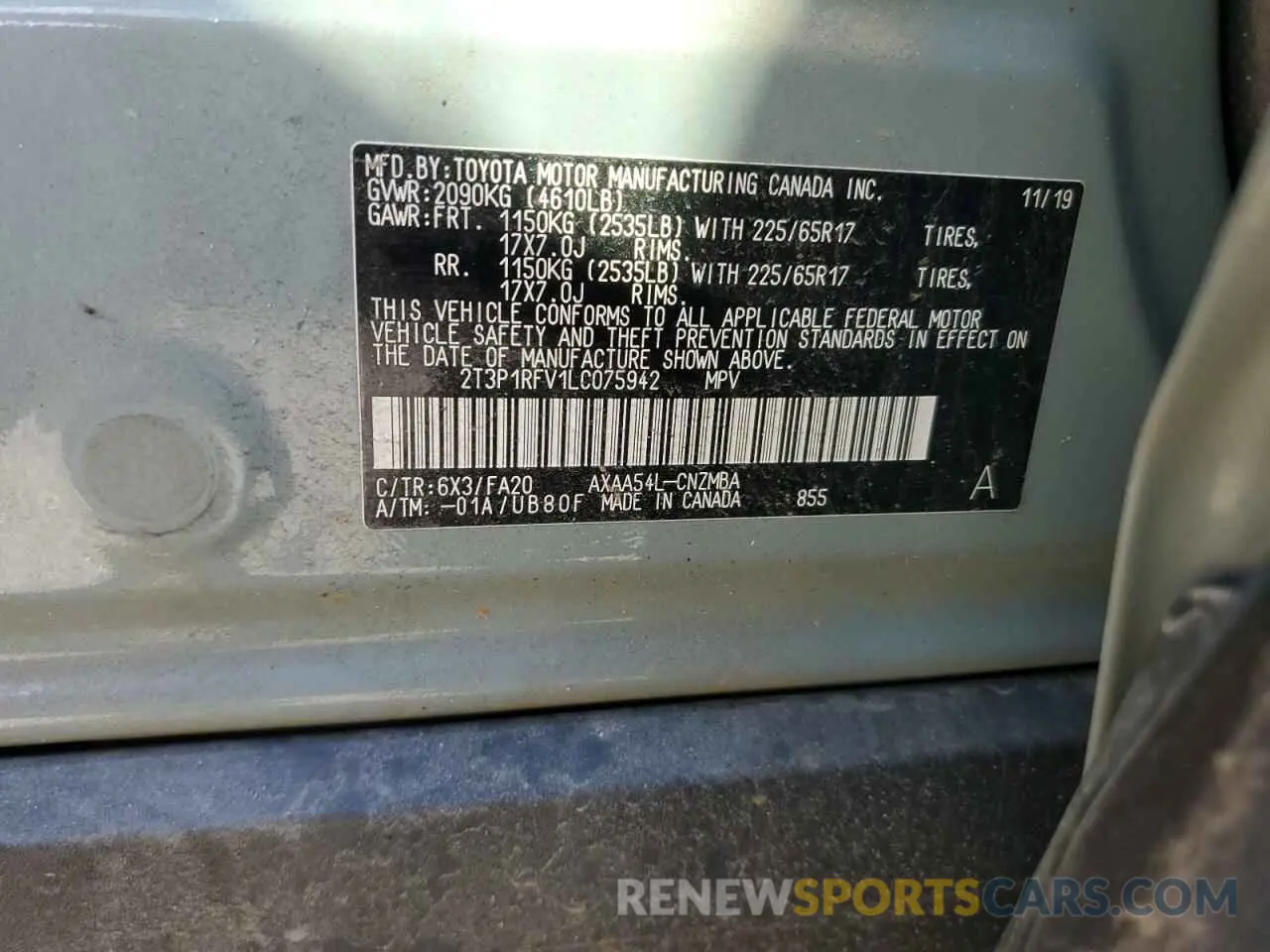 13 fotografías del automóvil dañado 2T3P1RFV1LC075942 TOYOTA RAV4 2020