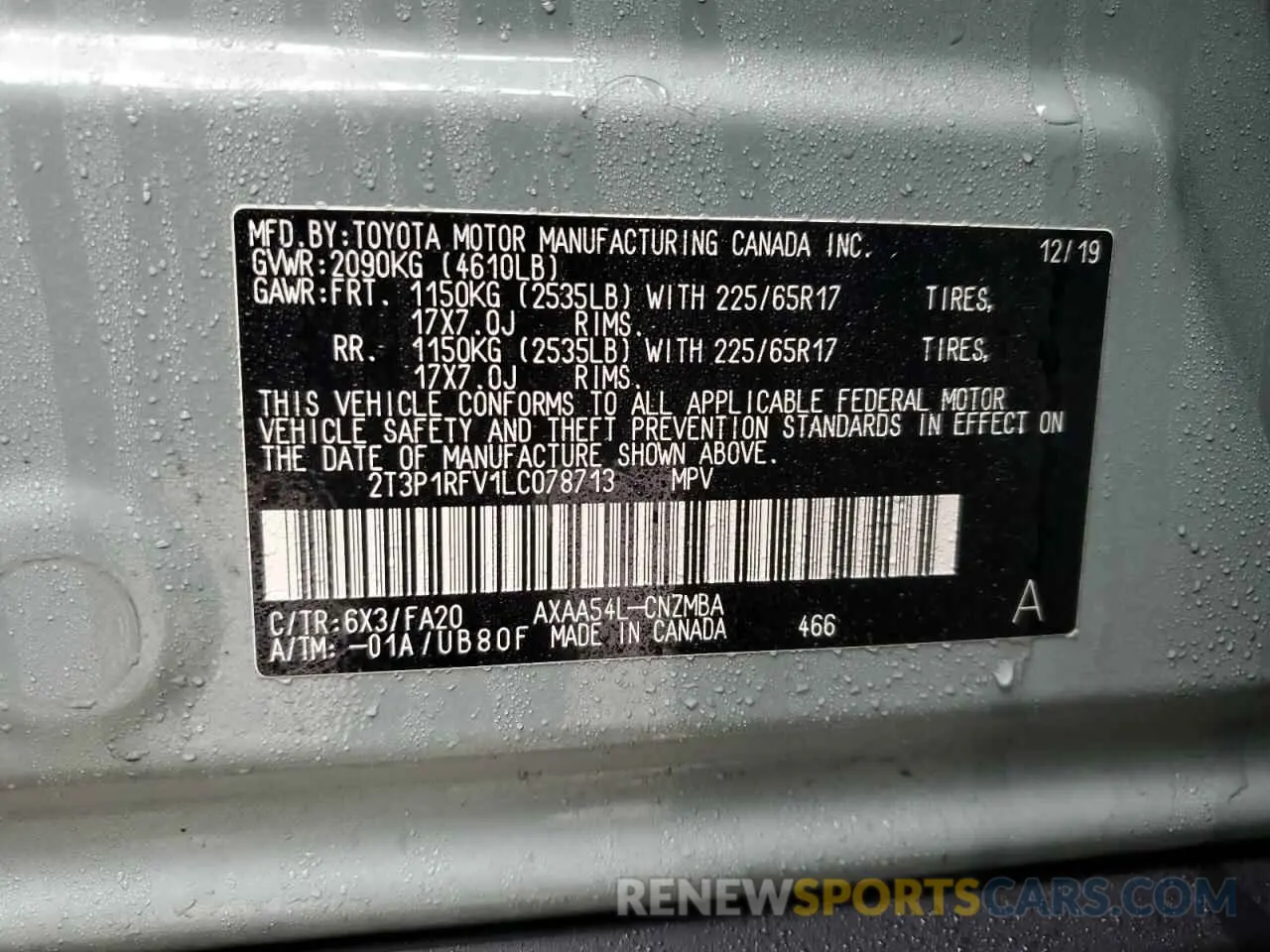 13 fotografías del automóvil dañado 2T3P1RFV1LC078713 TOYOTA RAV4 2020