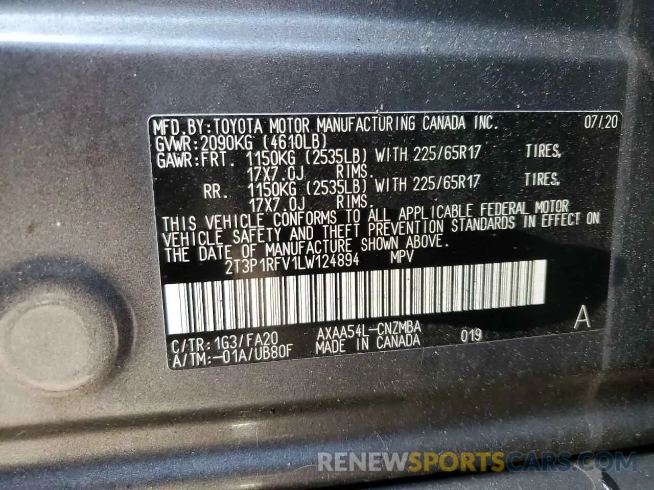13 fotografías del automóvil dañado 2T3P1RFV1LW124894 TOYOTA RAV4 2020