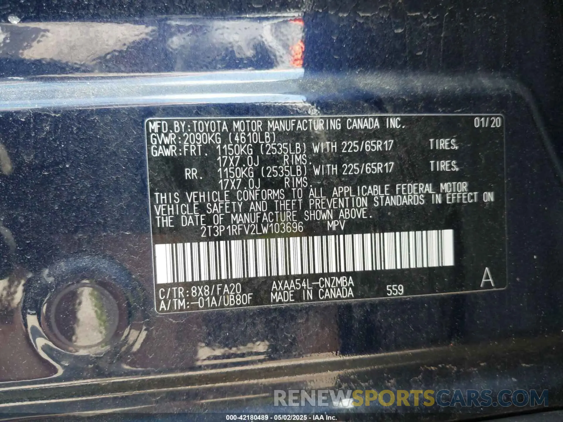 9 fotografías del automóvil dañado 2T3P1RFV2LW103696 TOYOTA RAV4 2020