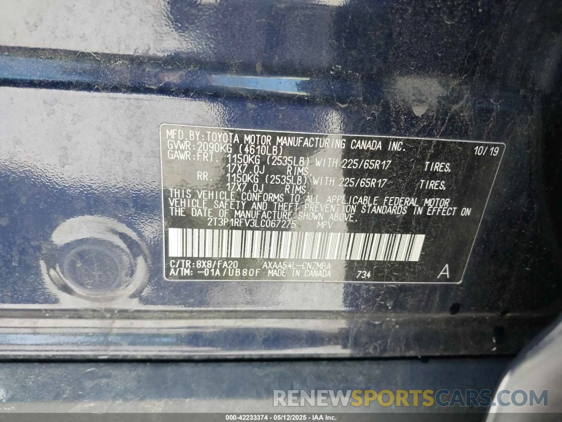 9 fotografías del automóvil dañado 2T3P1RFV3LC067275 TOYOTA RAV4 2020