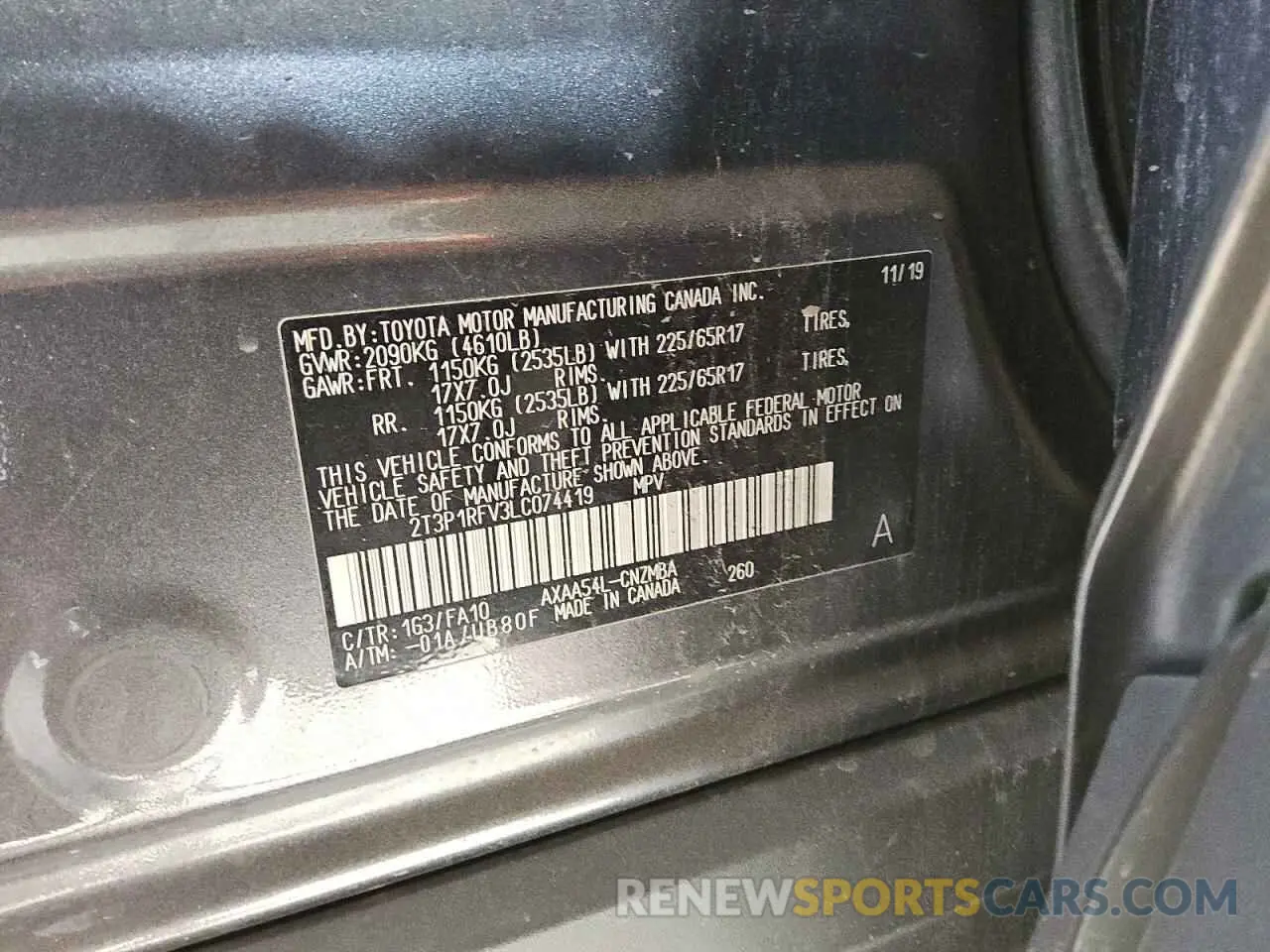 13 fotografías del automóvil dañado 2T3P1RFV3LC074419 TOYOTA RAV4 2020