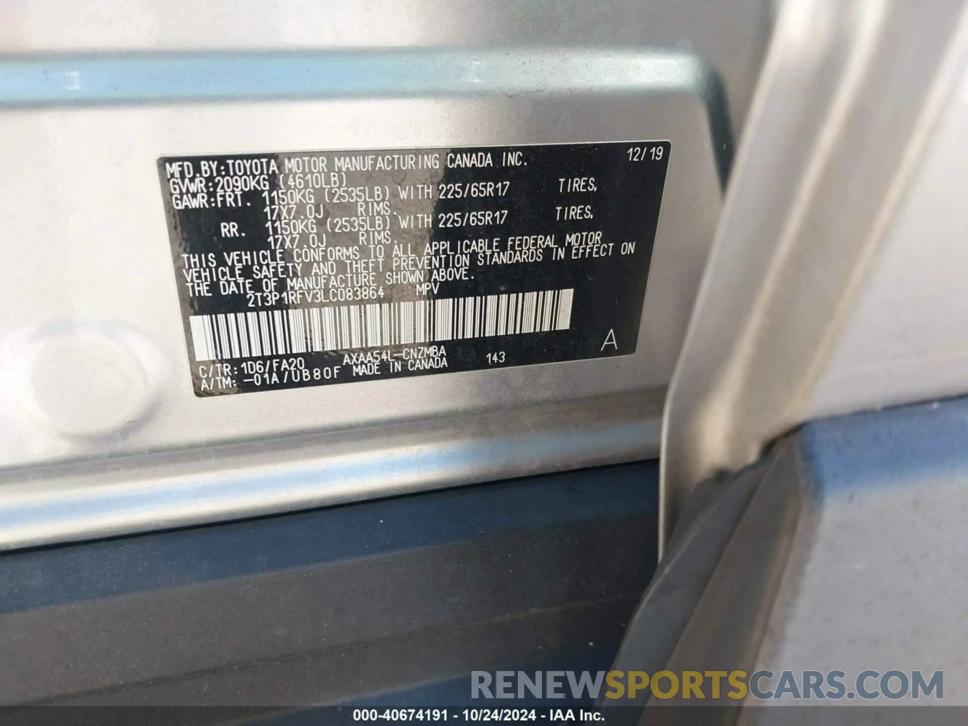 9 fotografías del automóvil dañado 2T3P1RFV3LC083864 TOYOTA RAV4 2020