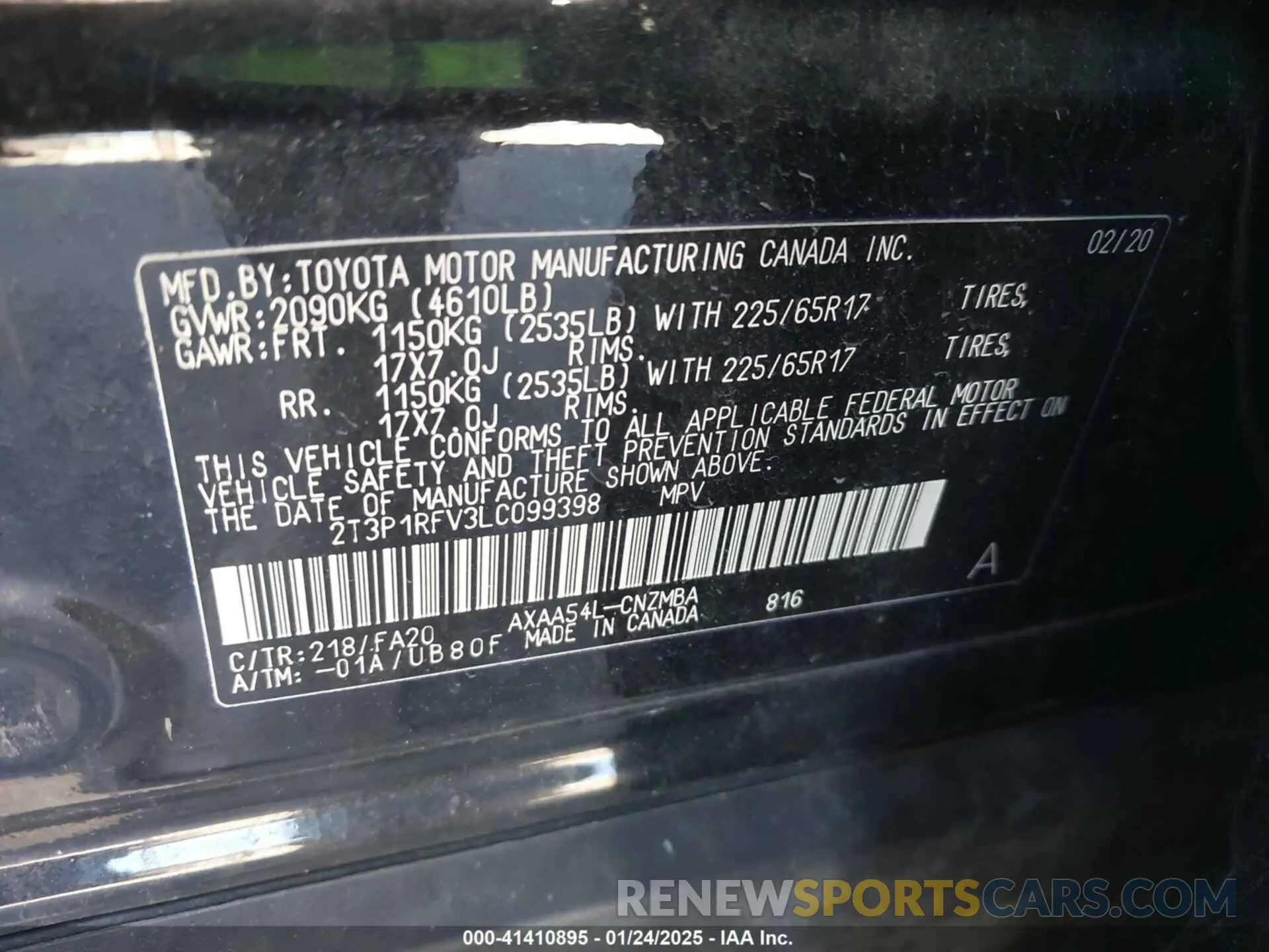 9 fotografías del automóvil dañado 2T3P1RFV3LC099398 TOYOTA RAV4 2020