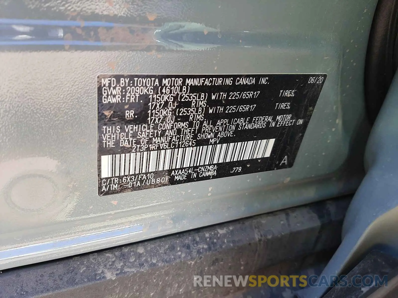 10 fotografías del automóvil dañado 2T3P1RFV6LC112645 TOYOTA RAV4 2020