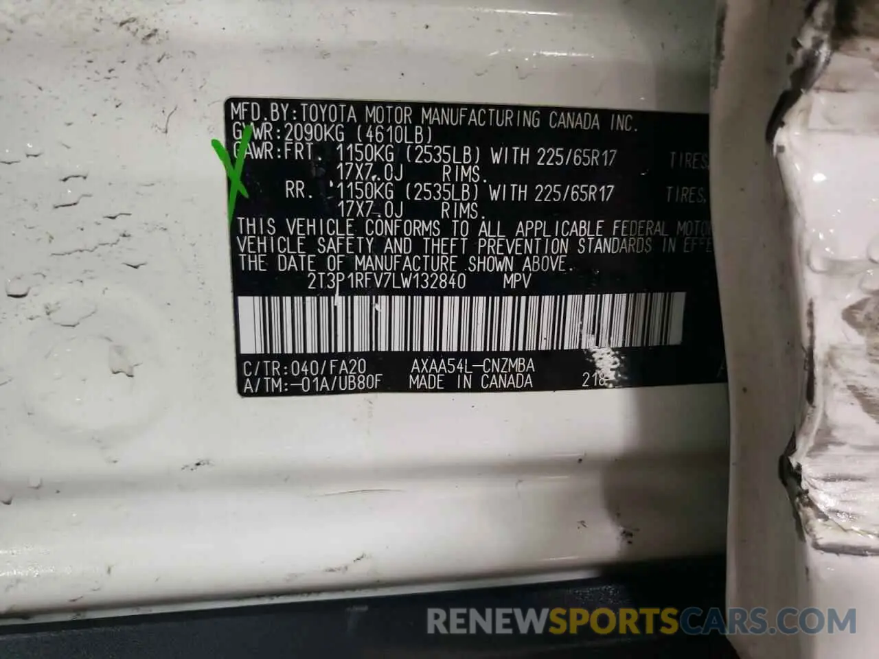 13 fotografías del automóvil dañado 2T3P1RFV7LW132840 TOYOTA RAV4 2020