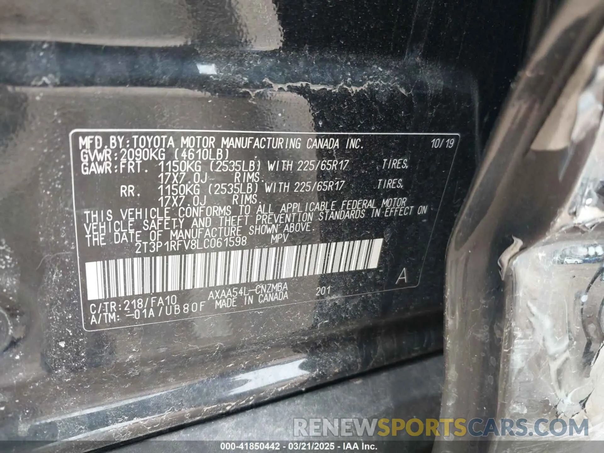 9 fotografías del automóvil dañado 2T3P1RFV8LC061598 TOYOTA RAV4 2020