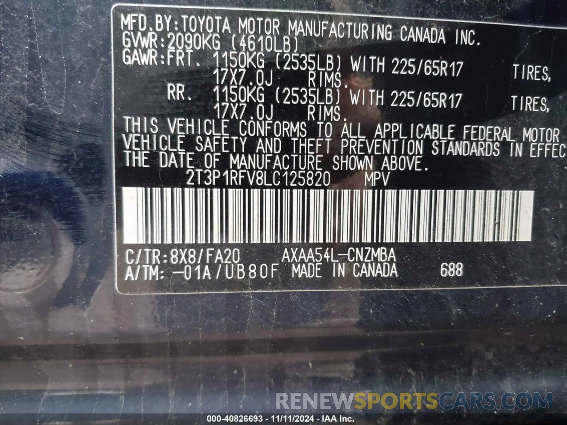 9 fotografías del automóvil dañado 2T3P1RFV8LC125820 TOYOTA RAV4 2020