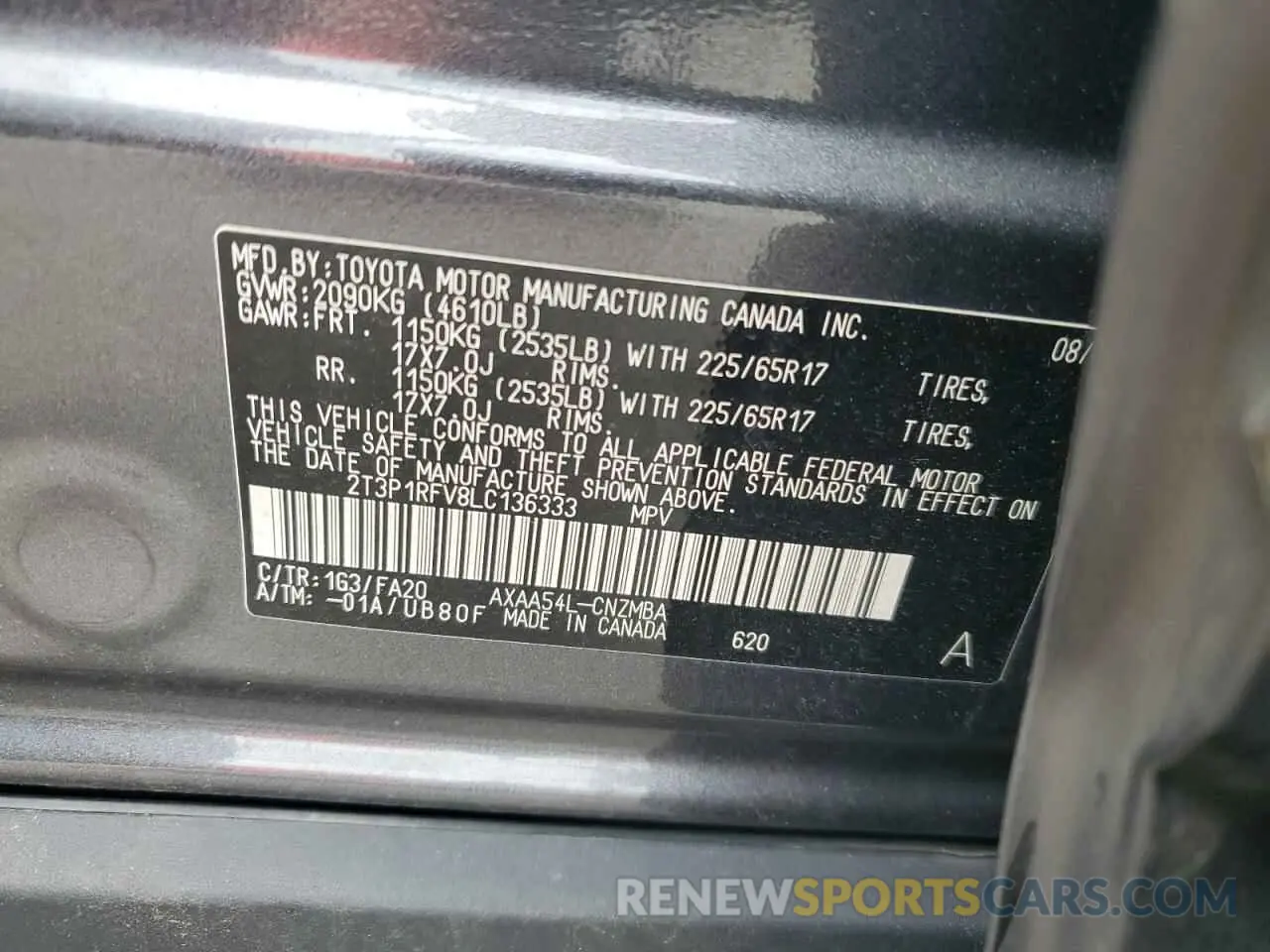 13 fotografías del automóvil dañado 2T3P1RFV8LC136333 TOYOTA RAV4 2020