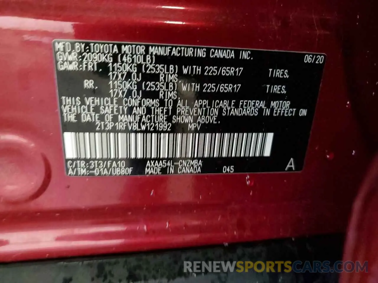 14 fotografías del automóvil dañado 2T3P1RFV8LW121992 TOYOTA RAV4 2020