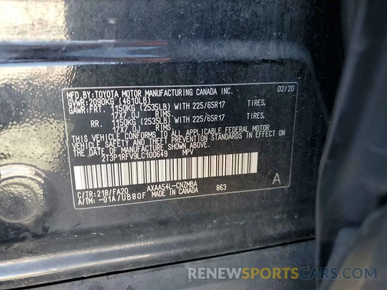 13 fotografías del automóvil dañado 2T3P1RFV9LC100649 TOYOTA RAV4 2020