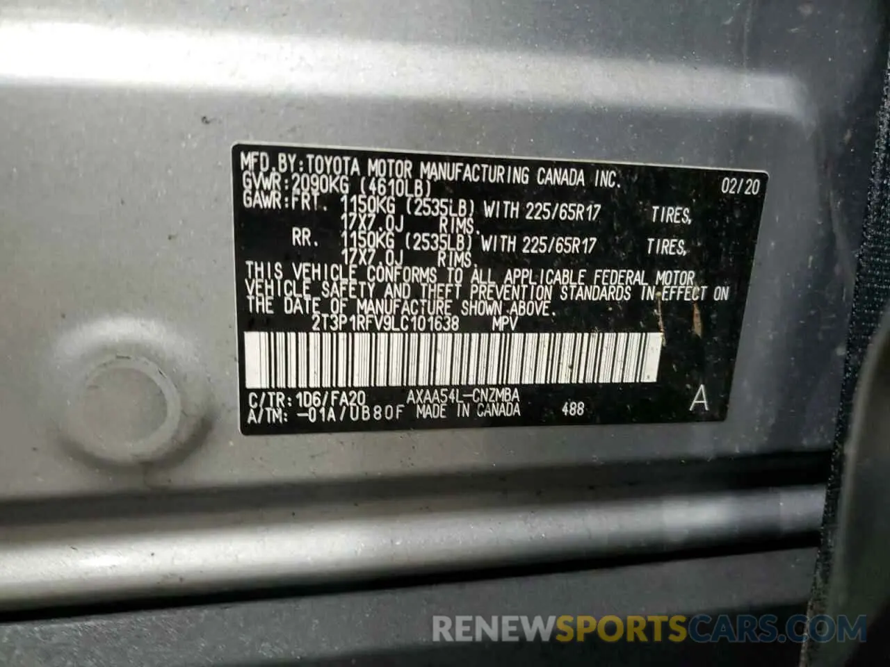 13 fotografías del automóvil dañado 2T3P1RFV9LC101638 TOYOTA RAV4 2020