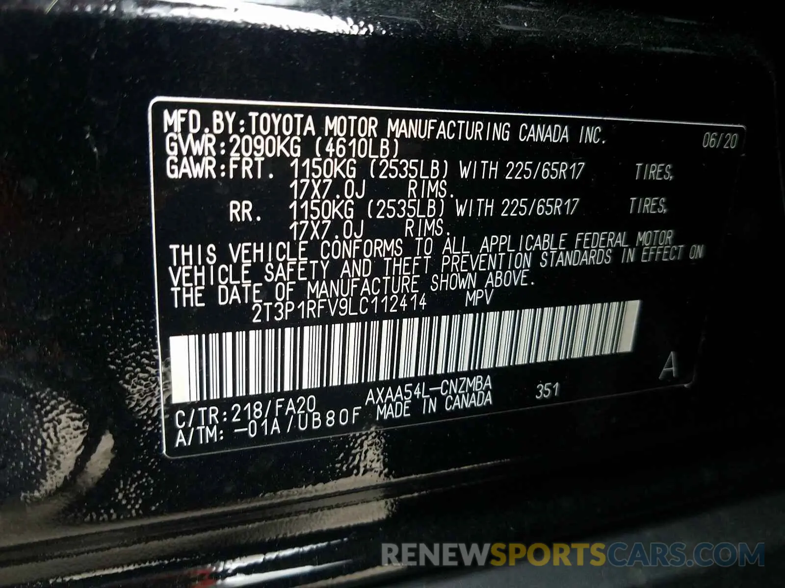 10 fotografías del automóvil dañado 2T3P1RFV9LC112414 TOYOTA RAV4 2020