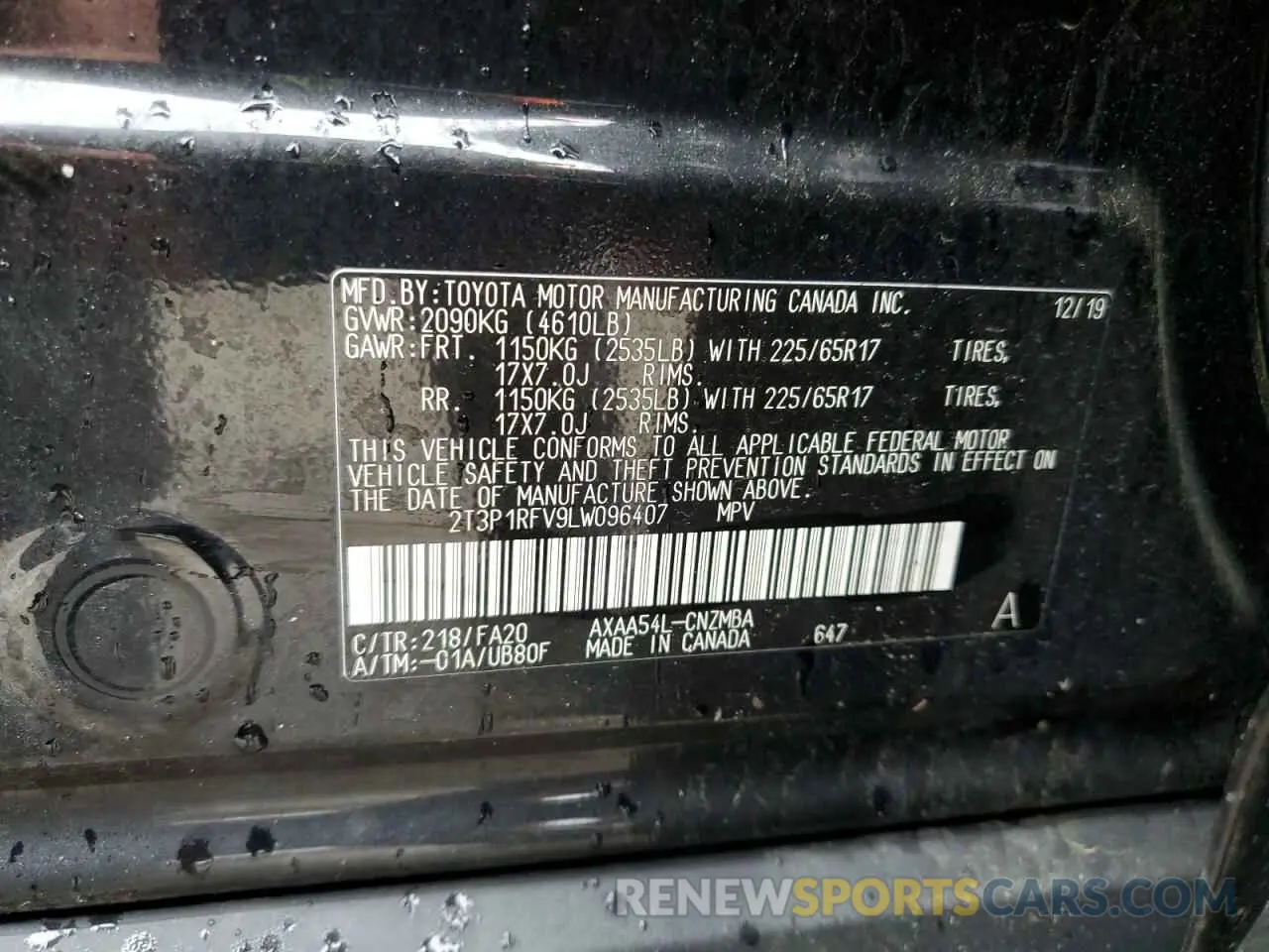 14 fotografías del automóvil dañado 2T3P1RFV9LW096407 TOYOTA RAV4 2020
