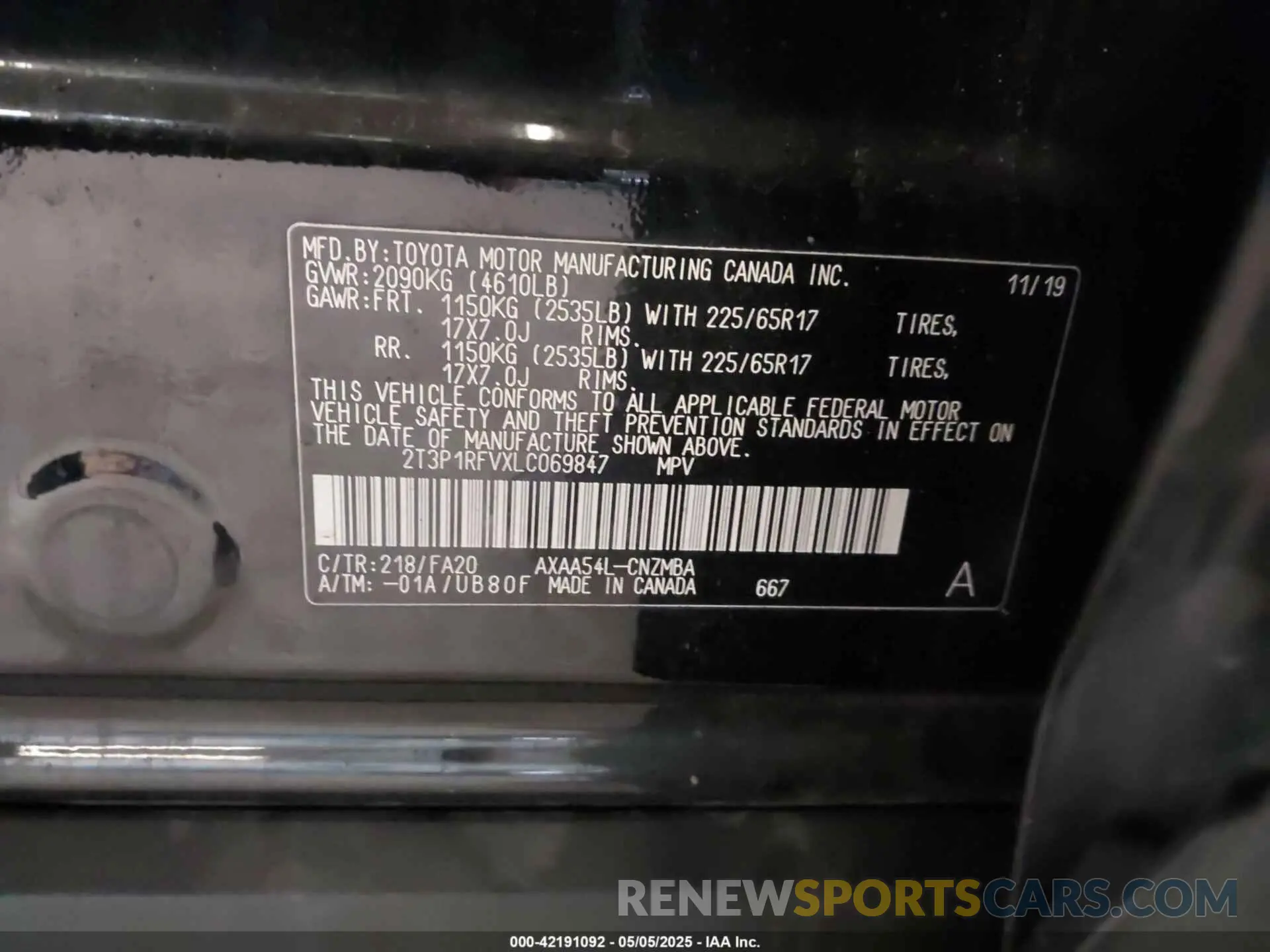 9 fotografías del automóvil dañado 2T3P1RFVXLC069847 TOYOTA RAV4 2020