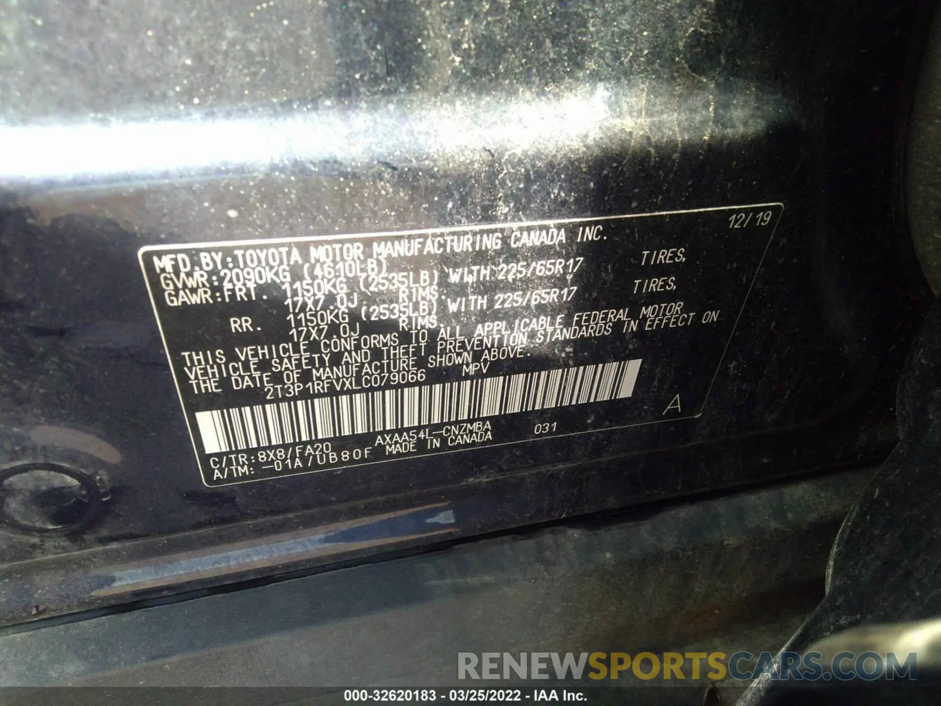 9 fotografías del automóvil dañado 2T3P1RFVXLC079066 TOYOTA RAV4 2020