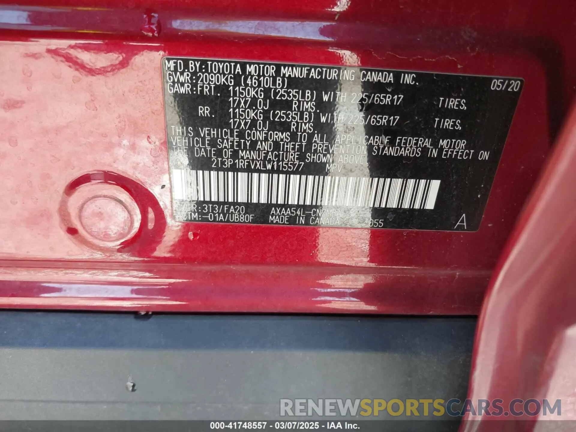 9 fotografías del automóvil dañado 2T3P1RFVXLW115577 TOYOTA RAV4 2020