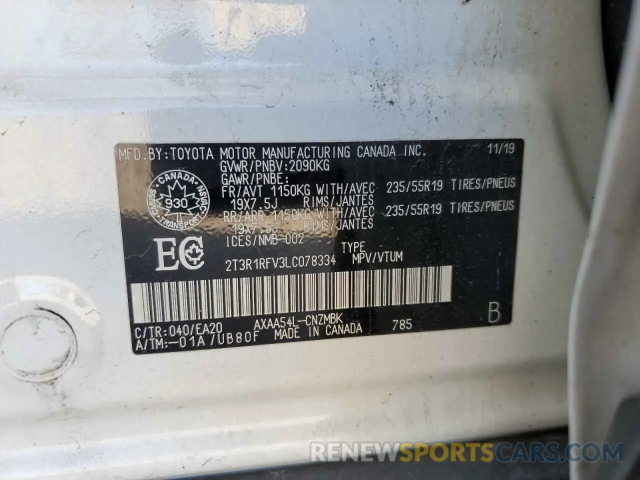 13 fotografías del automóvil dañado 2T3R1RFV3LC078334 TOYOTA RAV4 2020