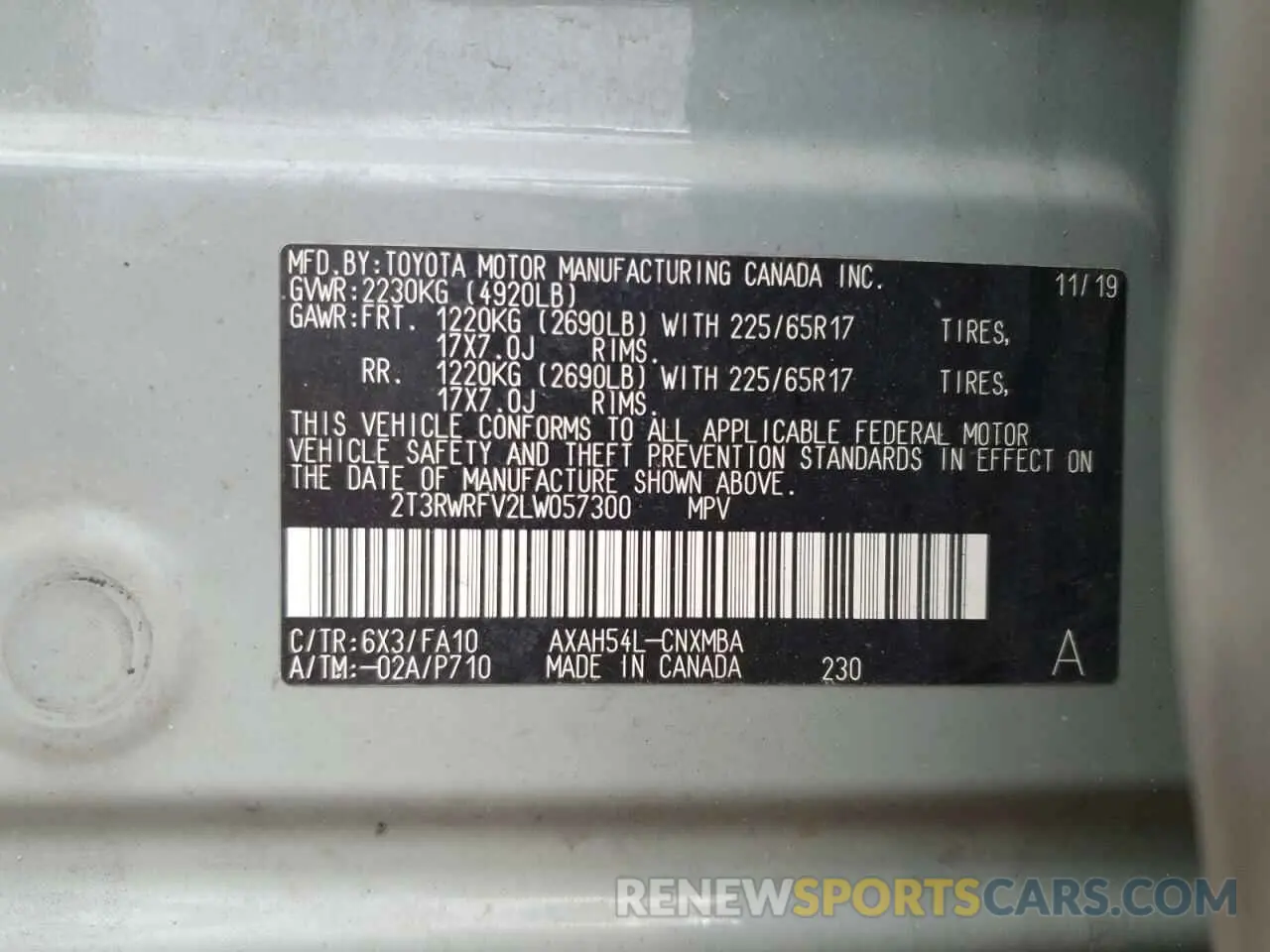 13 fotografías del automóvil dañado 2T3RWRFV2LW057300 TOYOTA RAV4 2020