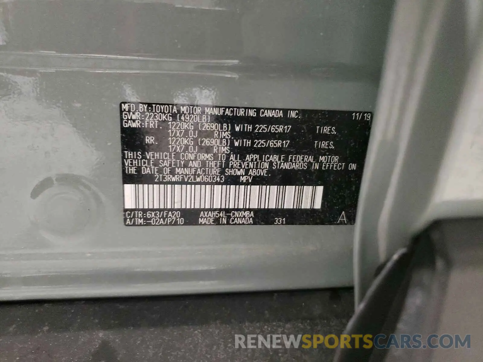 10 fotografías del automóvil dañado 2T3RWRFV2LW060343 TOYOTA RAV4 2020