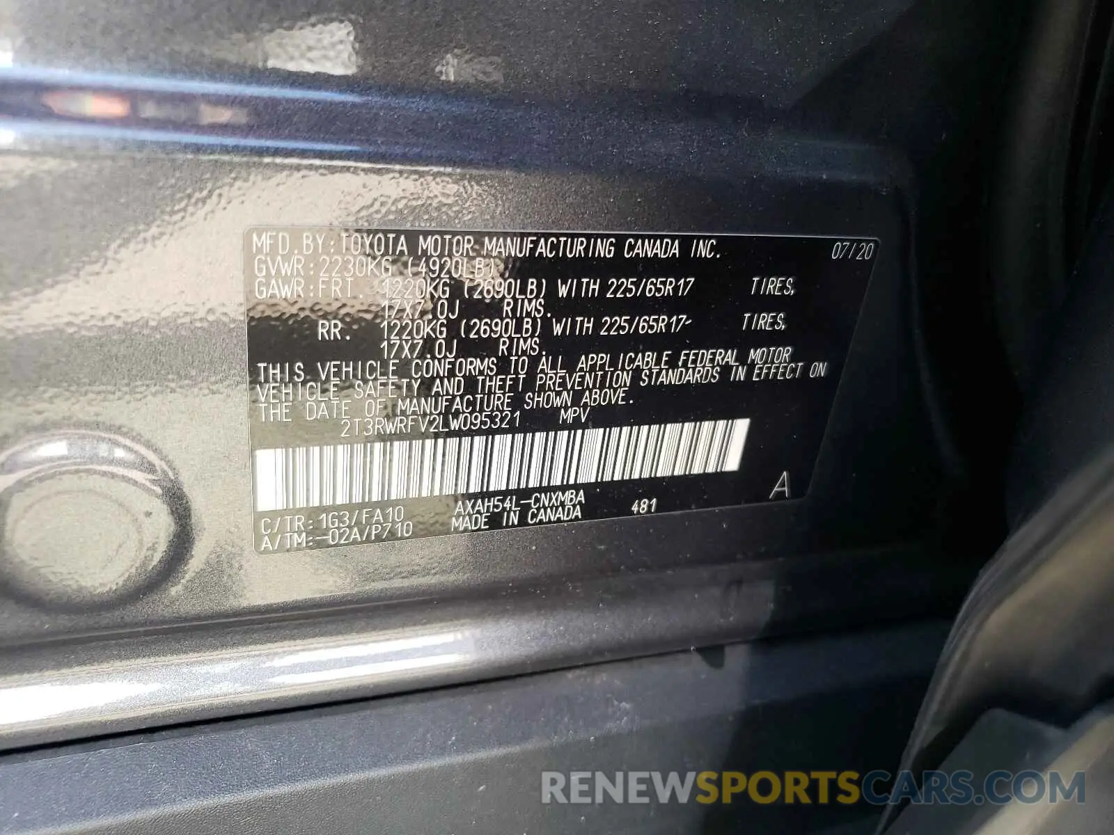 10 fotografías del automóvil dañado 2T3RWRFV2LW095321 TOYOTA RAV4 2020