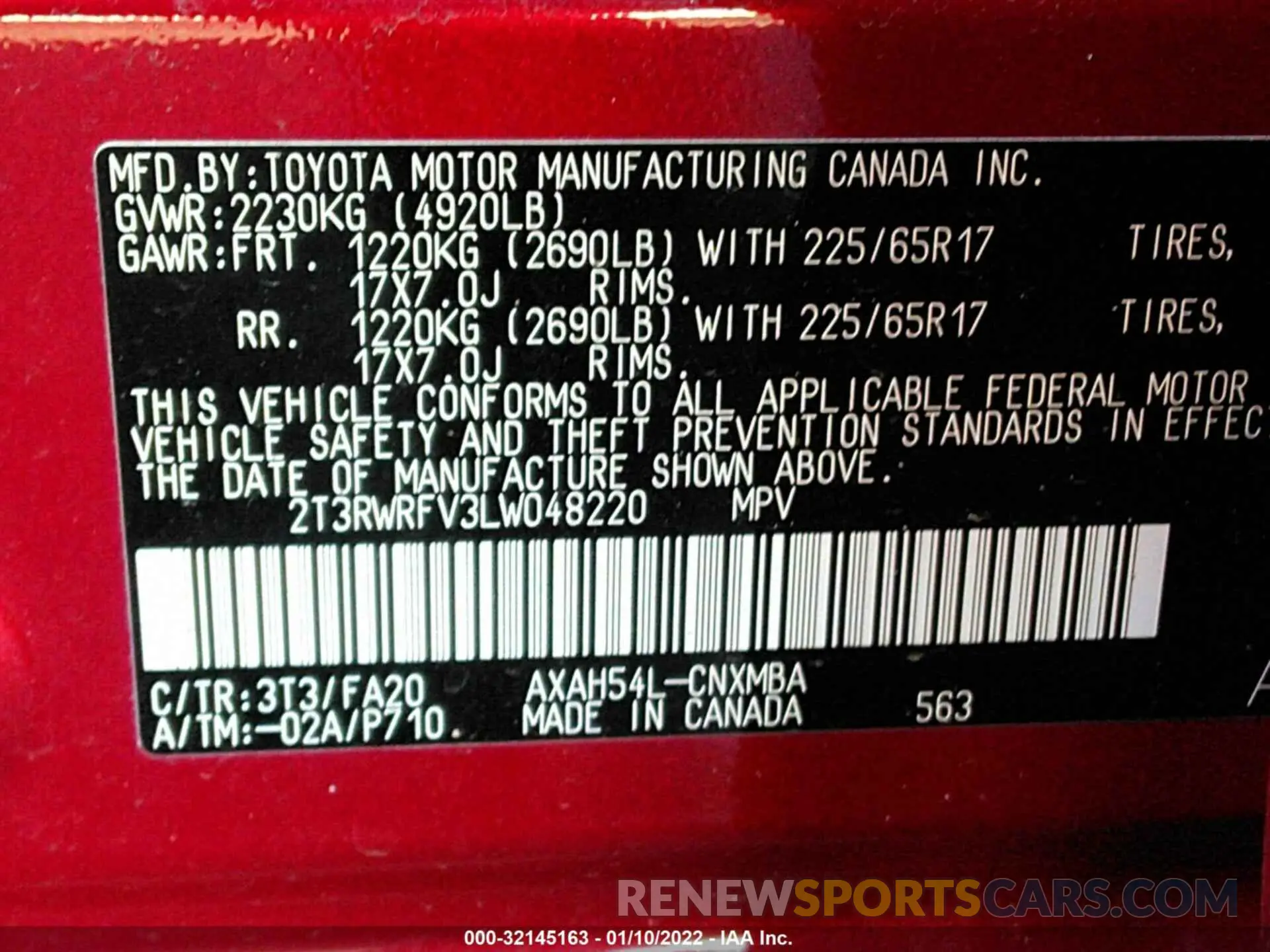 9 fotografías del automóvil dañado 2T3RWRFV3LW048220 TOYOTA RAV4 2020