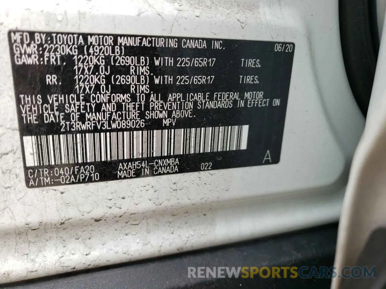 10 fotografías del automóvil dañado 2T3RWRFV3LW089026 TOYOTA RAV4 2020