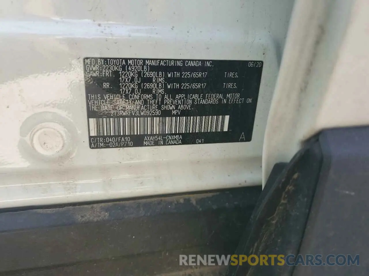 13 fotografías del automóvil dañado 2T3RWRFV3LW092590 TOYOTA RAV4 2020