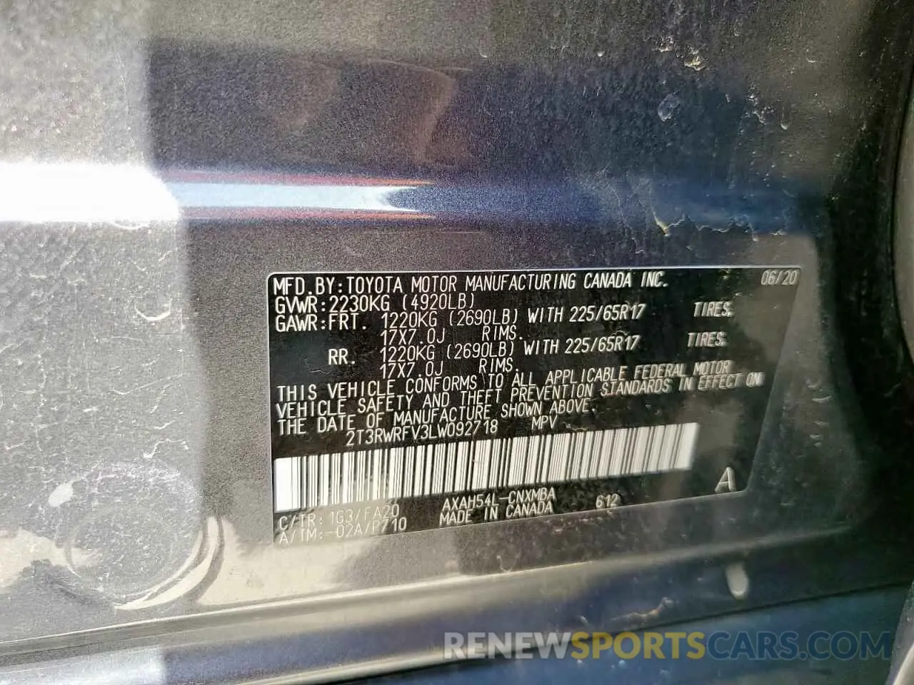 13 fotografías del automóvil dañado 2T3RWRFV3LW092718 TOYOTA RAV4 2020